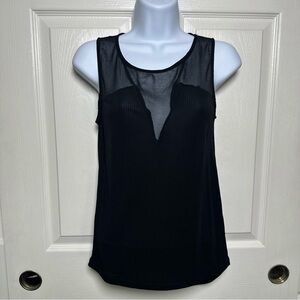 Zara Womens Tank Top Size Small Black Sleeveless Stretch Solid Mesh W/B V Neck